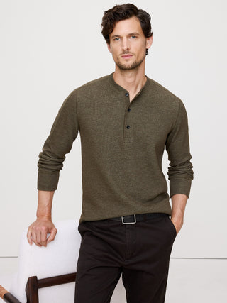 Long-Sleeve Button-Up Knit T-Shirt