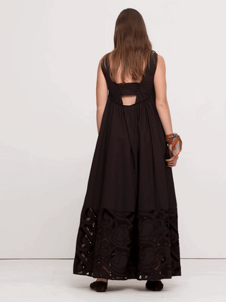 Vestido Largo con Detalle Bordado de Algodón