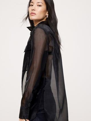 Camisa Oversize Manga Larga Semitransparente