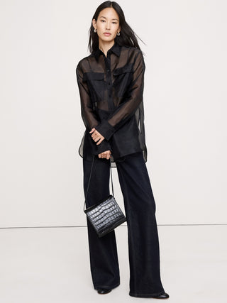 Camisa Oversize Manga Larga Semitransparente