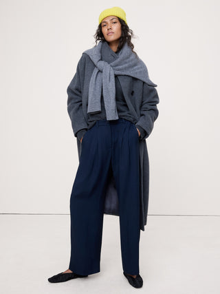 Pantalón Ancho Talle Medio con Detalle Plisado