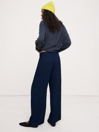 Pantalón Ancho Talle Medio con Detalle Plisado