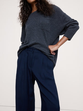 Pantalón Ancho Talle Medio con Detalle Plisado