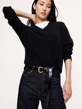 Cinturón Anudado con Hebilla Ovalada de Cuero, Mujer