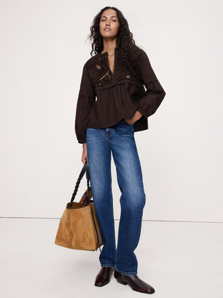 Camisa Manga Larga con Detalle Bordado