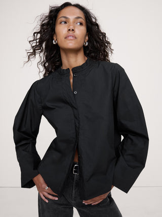 Camisa Manga Larga con Cuello Mao de Algodón