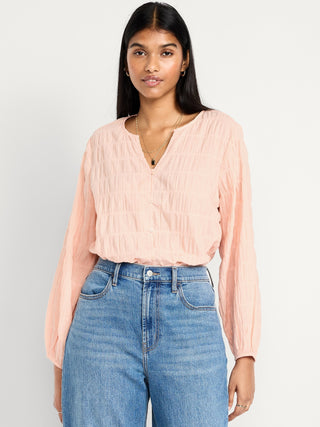 Blusa Manga Larga con Detale Fruncido