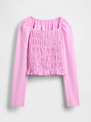 Blusa Escote Cuadrado con Detalle Fruncido, Niña