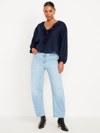 Jeans de tiro alto Wow Barrel con dobladillo al tobillo.