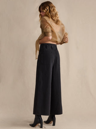 Jeans Culotte Talle Alto con Bolsillos
