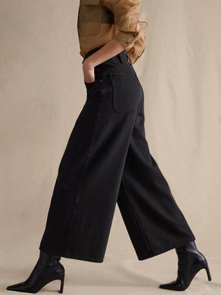 Jeans Culotte Talle Alto con Bolsillos