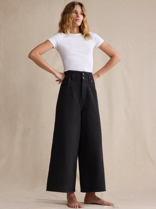 Jeans Culotte Talle Alto con Bolsillos
