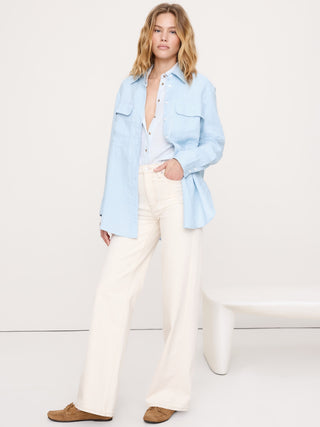 Camisa Manga Larga con Bolsillos de Lino