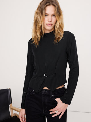 Blusa Manga Larga con Detalle Drapeado