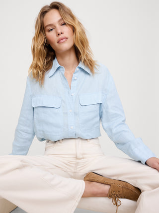 Camisa Manga Larga con Bolsillos de Lino