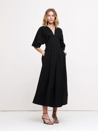 Vestido Manga Larga con Plisado de Algodón