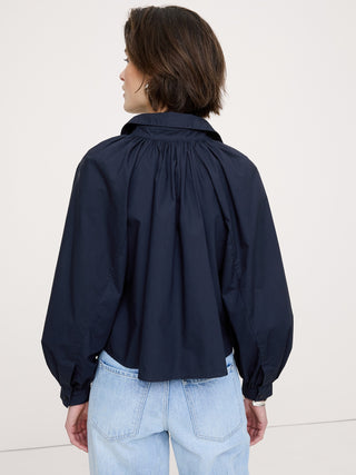 Camisa Oversize con Mangas Abullonadas de Algodón