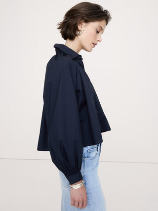 Camisa Oversize con Mangas Abullonadas de Algodón