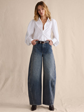 Jeans Barrel Talle Alto con Bolsillos