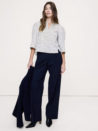 Camisa Cuello V Manga Larga de Algodón