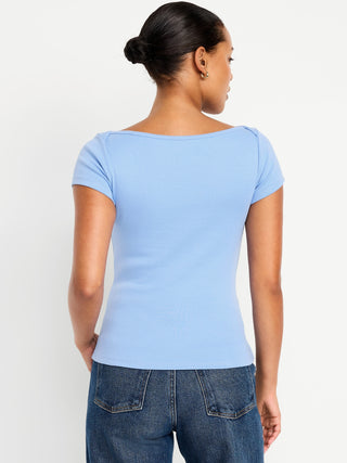 Camiseta Ajustada con Cuello Barco