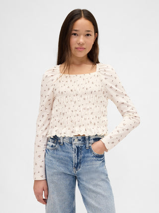 Blusa Escote Cuadrado con Detalle Fruncido, Niña