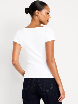 Camiseta Ajustada con Cuello Barco