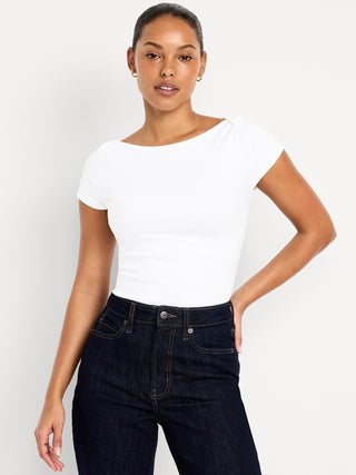 Camiseta Ajustada con Cuello Barco