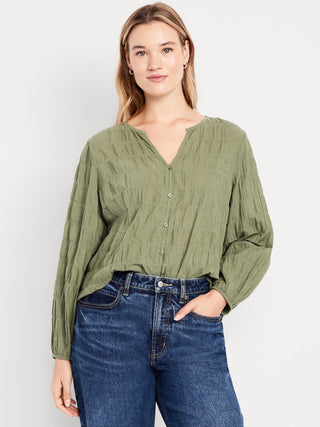 Blusa Manga Larga con Detale Fruncido