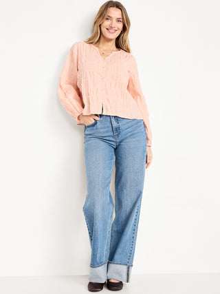 Blusa Manga Larga con Detale Fruncido