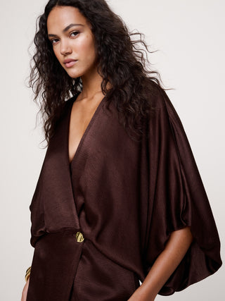 Vestido Largo Cruzado con Tejido de Satén