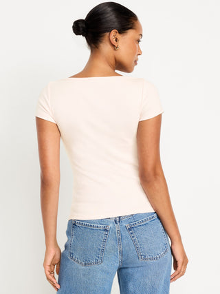 Camiseta Ajustada con Cuello Barco