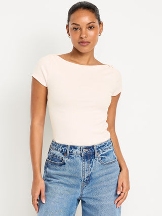 Camiseta Ajustada con Cuello Barco