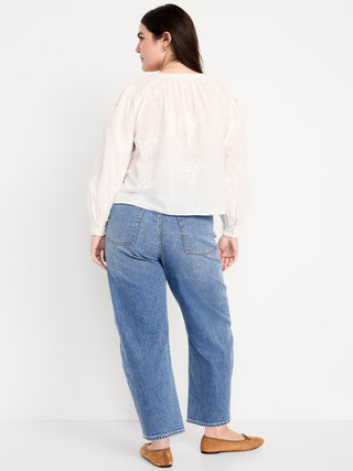 Jeans Barrel Talle Alto con Bolsillos