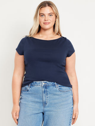 Camiseta Ajustada con Cuello Barco