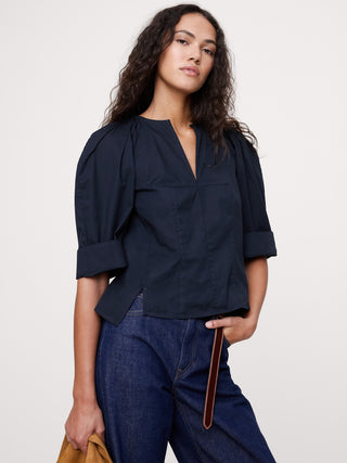 Camisa Cuello V Manga Larga de Algodón