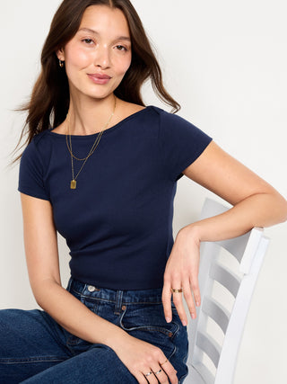 Camiseta Ajustada con Cuello Barco