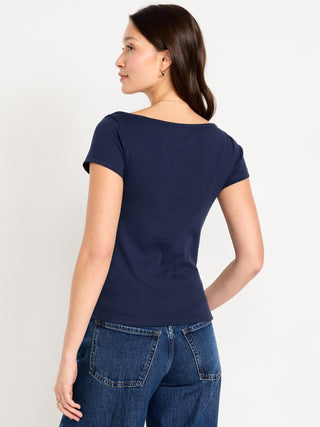 Camiseta Ajustada con Cuello Barco