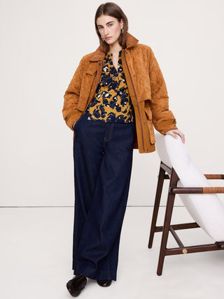 Camisa Cuello V Manga Larga de Algodón