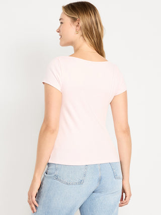 Camiseta Ajustada con Cuello Barco