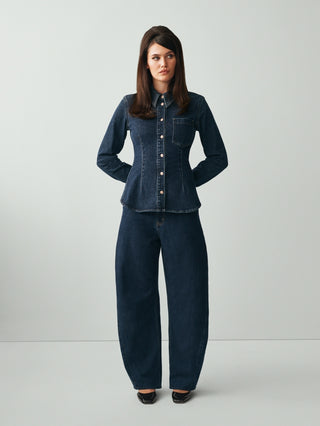 Camisa Denim con Costuras Ceñidas