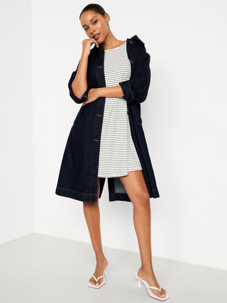 Vestido Cuello Redondo con Estampado Rayas