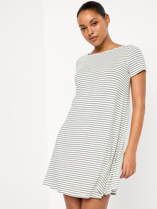 Vestido Cuello Redondo con Estampado Rayas