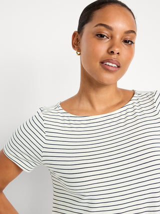 Vestido Cuello Redondo con Estampado Rayas