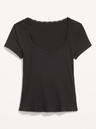 Ribbed Heart Neck T-shirt