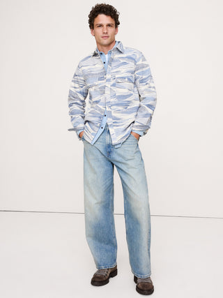 Camisa Denim Manga Larga con Estampado