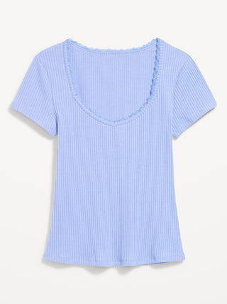 Ribbed Heart Neck T-shirt
