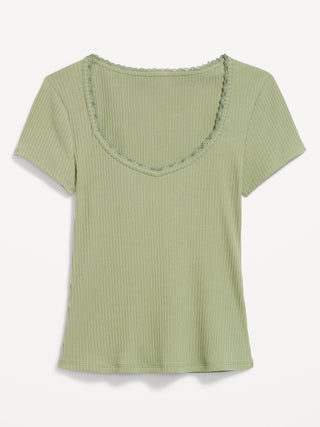 Ribbed Heart Neck T-shirt