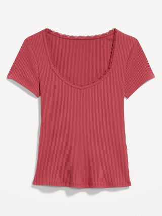 Ribbed Heart Neck T-shirt