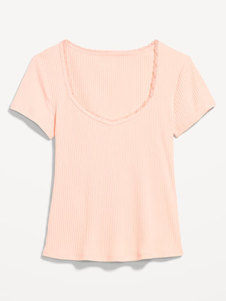 Ribbed Heart Neck T-shirt